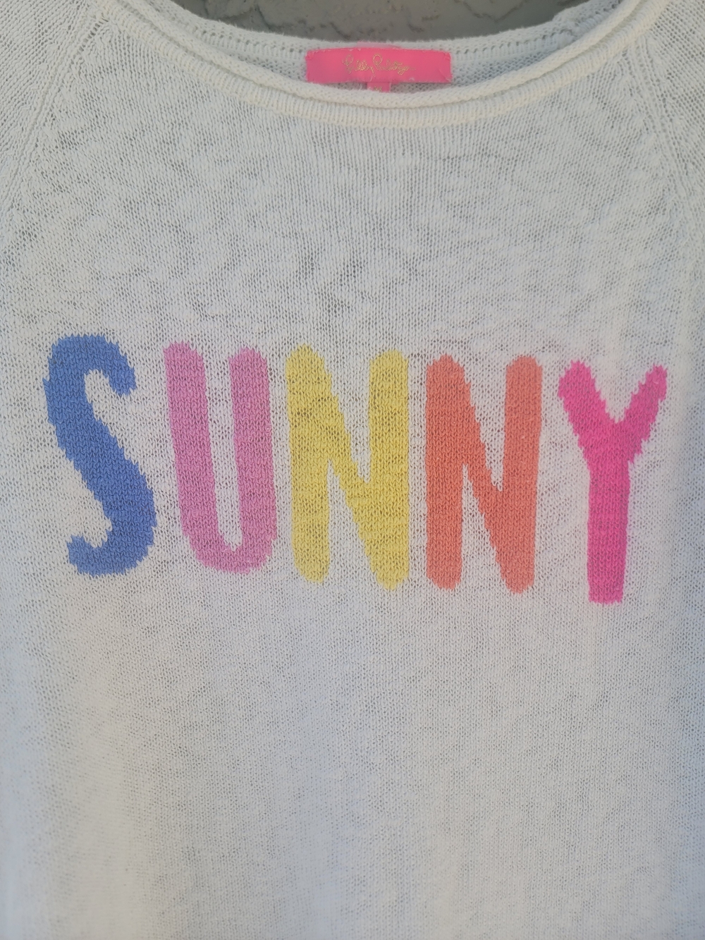 Lilly Pulitzer Sunny Danette Sweater Medium White Multicolor Graphic Knit chic - Picture 5 of 12